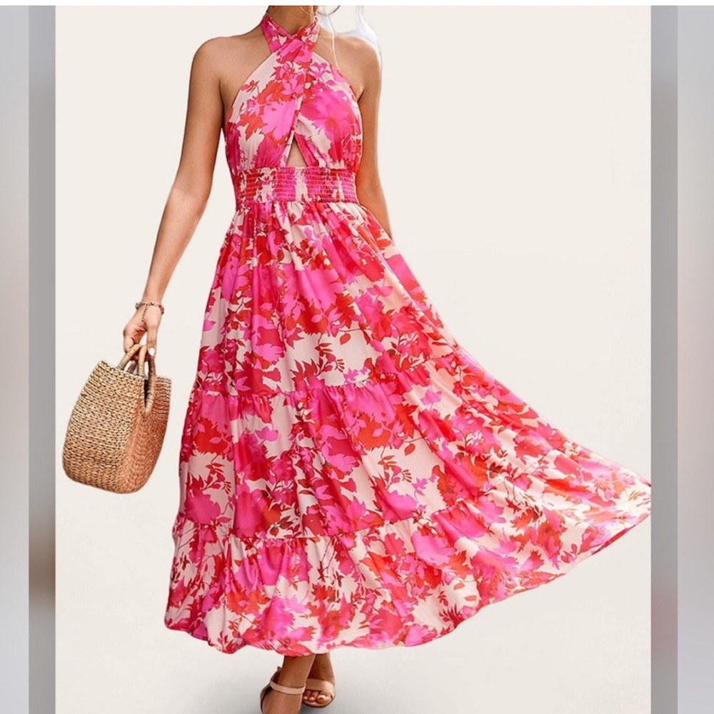 Azazie Luxedo Fuchsia Floral Maxi Dress XS